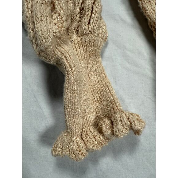 Free People Crazy In Love Ruffle Sweater Beige Size MED Ruffle Sleeve - Picture 7 of 10